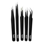 THEMISTO - built with passion 5 in 1 Satinless Steel Tweezer Set (Powder Coated), Black