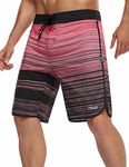 Nonwe Men's Swim Trunks Summer Holiday Beachwear Boardshorts with Liner, Black&red-589, 34