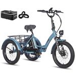 Fafrees F20 Mate Electric Trike E-Bike, 20 * 3.0 Inch Fatbike, Folding Electric Tricycle, 48V/18.2Ah Removable Battery, Rear Rack, Range 110KM, Electric Cargo Tricycle for Adult Senior (Blue)