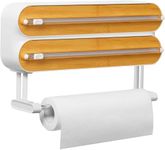 FunBlast 3 in 1 Aluminum Foil and Plastic Wrap Organizer with Paper Towel Holder,Magnetic Plastic Wrap Dispenser with Cutter, Cling Film, Tin Foil and Wax Paper Holder (Bamboo Cover)