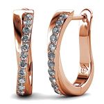 Hoop Loop Earrings Dangle 18K White Gold Plated with Crystal Sparking Gift for Wife Mother (Rose Gold)