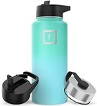 Metal Water Bottle with Straw Lid - 950ml 3 Lids - Stainless Steel Double-Walled Insulated Vacuum Leakproof - Sports Gym Camping Hiking Hydration School Kids