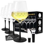 MIAMIO – 380 ml White Wine Glasses, Set of 4 Premium Crystal Wine Glasses with Black Long Stem Wine Glasses, Unique Wine Glasses – Crystaluna Collection