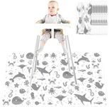 Drydiet 100 Pack 28"x47" Splat Mat for Under High Chair, Disposable Mats with Animals Print, Waterproof High Chair Mat Plastic Floor Mat Multipurpose Mat Baby Led Weaning Supplies (Sea Animal)