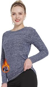MANCYFIT Thermal Tops for Women Brushed Lining Shirt Long Sleeve Base Layer Crew Neck Blue 3X-Large