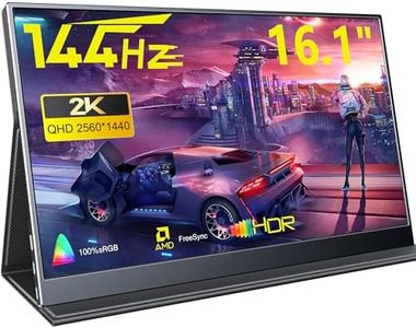 Portable Gaming Monitor, 16.1" 2.5K 144Hz Laptop Monitor, Dual USB C HDMI Second Computer Screen, Portable Gaming Display with Speakers, Travel Monitor for PS4/5 Xbox Switch MAC PC Phone