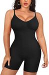 Irisnaya Women Slimming Bodysuits Shapewear Tops Tummy Control Body Shaper Spaghetti Strap Camisole Leotards Bodycon Jumpsuit (Black Mid Thigh, Medium/Large)