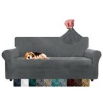 CHELZEN Velvet Couch Covers 3 Seater Thick Stretch Sofa Covers for Dogs Pets Non-Slip Sofa Slipcover Washable Furniture Protector for Living Room (3 Seater, Gray)