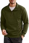 COOFANDY Mens Quarter Zip Sweatshirt Long Sleeve Casual Waffle Pullover Sweatshirt with Pocket Army Green