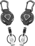 Oaridey 2 Pack Retractable Keyring, Heavy Duty Retractable Keychain, Retractable Lanyard with Upgraded Zinc Alloy Carabiner, 31.5'' Coated Steel Cord, Bearing 8.0 oz, Tactical ID Badge Holder - Black