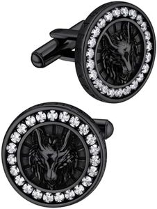 Men's Cufflinks and Tuxedo Studs Set, Black Wolf Cuff Links Suitable for Suit White Shirts, Vintage Punk Accessories for Wedding Holiday
