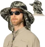 SUN CUBE Fishing Hat Sun Hat for Men, Women, Hiking Sun Hat with Neck Flap, Wide Brim, Chin Strap, Safari Summer Bucket Boonie Hat, UPF 50+ Outdoor Protection, Packable Breathable Mesh (Camo Green)