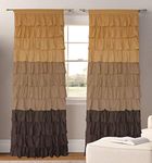 Dekor World 2 Pieces Beige Brown Cotton Three in one Ultimate Ruffle Rod Pocket Curtain Set (Long Door: 110x275 cm or 44x108 Inches or 4x9 Feet) for Bedroom and Living Room