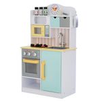 Teamson Kids Little Chef Florence Classic Interactive Wooden Play Kitchen with Accessories and Storage Space for Easy Clean Up, White with Mint Green and Yellow Accents