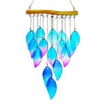 Wind Chimes for Outside,Stained Glass Leaves Wind Chimes Indoor Outdoor Hanging Decor Handmade 12.5" Garden Chimes for Windows, Patio,Backyard Decor