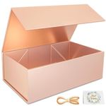 Rose Gold Gift Box, 9.5x6x3 Inch Gift boxes for Presents with Lids Magnetic Closure Rectangle Collapsible for Bridesmaid Proposal Box, Wedding, Christmas, Halloween, Birthday Gift Packging