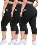 3 Pack Plus Size Leggings with Pockets for Women - High Waisted Tummy Control Spandex Soft Black Workout Yoga Pants