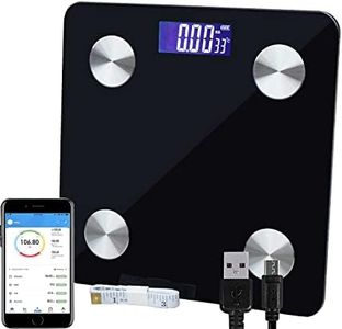 Wirless Body Fat Scale, Smart BMI Scale Digital Bathroom Weight Scale, Body Composition Analyzer with Smartphone App Black 28 x28 CM USB Rechargeable