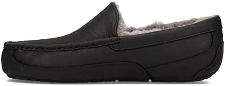 UGG Men's Ascot Slipper, Black Matte Leather, 11 US