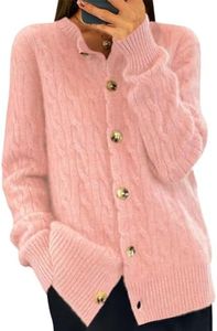 shownicer Gilet Femme Cardigan Manches Longues Tricoté Chic et Elégant avec Boutons à Col en V Ouvert sur Le Devant Décontracté Manteau Mode Pull C Rose L