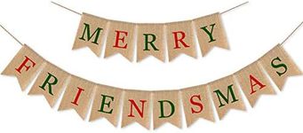 SWYOUN Burlap Merry Friendsmas Banner Christmas Holiday Friends Party Supplies Garland Decoration(Colorful)