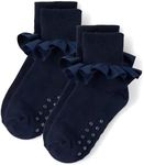 Gymboree,Baby Girls,and Toddler Crew Socks,Navy Ruffle 3-Pack,2 Years-3 Years