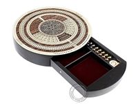 House of Cribbage - 10" Round Shape 4 Tracks Continuous Cribbage Board Rosewood/Maple - Push Drawer with Score Marking Fields for Skunks, Corners & Won Games