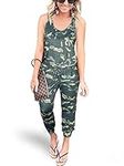 REORIA Women Summer Casual Sleeveless Tank Top Elastic Waist Loose Jumpsuit Rompers with Pockets, 91-camouflage, Small