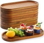 Rtteri 10 Pcs Acacia Wood Trays, 13.8 x 5.8 Inch Large Wooden Serving Trays Charcuterie Board Solid Wooden Serving Platter Oval Platter Rustic Vintage Trays for Dessert Fruit Bread BBQ Party Table