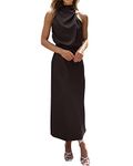 BTFBM Women's Sleeveless Cocktail Dresses Mock Neck Keyhole Elastic High Waist Wedding Guest Evening Party Maxi Dress, Solid Black, Large