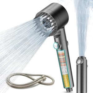MEKO Hard Water Filter Shower Head with 15 Stage Filter, 3+1 Spray Jet Modes High Pressure Shower Head and 1.5m Hose, Handheld Massage Shower Filter for Residual Chlorine Remove (Grey)