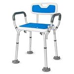 BQKOZFIN Height Adjustable Shower Chair Aluminum Bathtub Chair Shower Bench with Back, Arms, and Two Kinds of Footpads Suitable for Disabled, Pregnant Women, Elderly