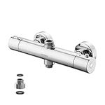 GRIFEMA G17005 Thermostatic Shower Mixer Bar Two Outlet, Wall Mounted Shower Mixer Tap,Anti-Scald, with TOP 3/4" and Bottom 1/2" BSP, Chrome,Silver