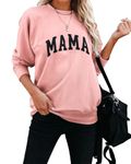 Dressmine Women Letter Print Graphic Mom Shirts Crewneck Sweatshirt Long Sleeve Raglan Cute Pullover Tee Top Pink X-Large