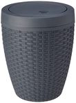 Addis Faux Rattan Round Swing Lid Bathroom Bin, Charcoal, 517488