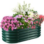 TBMLC 17" Tall Elevated Oval Metal Raised Garden Bed - 4ft x 2ft in Size and 0.8MM Thick Durable Planter Bed/Box for Vegetables Flowers Succulent at Patio/Garden Outdoor (Dark Green, 4X2X1.4 FT)