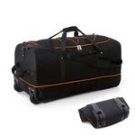 Romatime 32" 110L Expandable 140L Duffle Bag with 2-Inline Wheels, Foldable Extra Large Sport Bag with Multi-Handles, BBlack-Orange