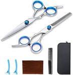 Kyraton Professional Barber Hair Scissors Shears Set with Cutting Scissors, Thinning Scissors, Comb, Clips, Cleaning Cloth, Case, Premium Hairdressing Shears for Salon and Home.