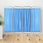 Medical Privacy Screen on Wheels, 4 Panel Folding Medical Screens Room Dividers, Free-Standing Mobile Stainless Steel Medical Privacy Screen Divider Curtains with Nylon Silk Fabric(Blue)