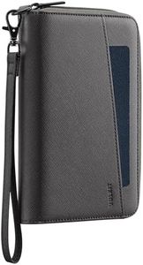 VULKIT Travel Passport Wallet RFID Blocking with Wrist Strap, Family Document Organizer - 6 Credit Card Slots, 4 Passport Pockets, 2 ID Windows, Zipper Closure, Grey