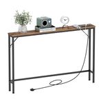 VEDECASA 5.9" Skinny Console Table with Charging Station Narrow Long Behind Couch Table with Power Outlets USB Ports Slim Sofa Table for Entryway Living Room Hallway Office Sturdy Steel Frame