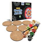 Mini Leaves Wooden Mandala BeginnerPaint Kit Tea Coasters Art and Craft Kit, Colours, Painting Brush for Girls Boys 9-12 Years Coaster DIY Kit Set of 6- Size: 10 x 10 CM