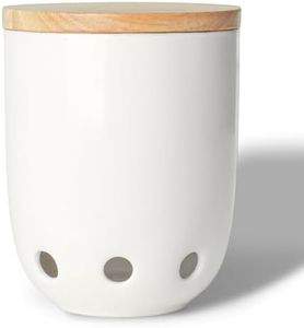 LEETOYI Ceramic Garlic Keeper for Counter, Garlic Holder with Wood Lid, Garlic Container for Kitchen, Garlic Saver to Keep Your Garlic Cloves Fresh Longer (White)