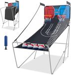 Goplus Foldable Dual Shot Basketball Arcade Game, Basketball Hoop Game w/Electronic Scoring, 8 Game Modes, 4 Balls, Indoor Outdoor Electronic Basketball Game Machine for Adults (Red+Navy)