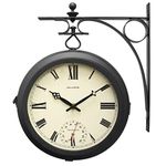 AcuRite Double-Sided Clock with Thermometer for Patio, Metal, Black