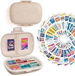 DIY Pocket Pharmacy with Medicine Labels, Travel Pill Organizer with 189 Medicine Labels & 64 White Stickers, 8 Compartments Portable Pill Case Small Daily Weekly Pill Container Medication Box