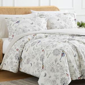 Southshore Fine Living, Inc. 3-Piece Cal King Comforter Set with 2 Pillowcases, Down Alternative Comforter Bedding, Soft Microfiber Fabric, California/King Size, Bayberry Bird and Floral Print