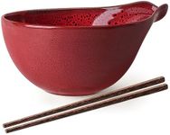 Artena Ramen Bowl with Chopsticks, 42oz Ceramic Noodle Bowl, Large Soup Bowl, Pasta Bowl Set, Big Salad Bowl, Deep Pho Bowl for Dumplings, Cereal, Rice, Dishwasher Microwave Safe, Gourd Design, Red