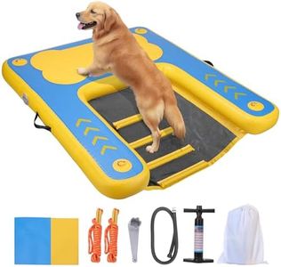 WARMOUNTS Inflatable Dog Water Ramp, Floating Dock Platform for Big Dogs (Up to 220 LBs) with Ladder, Ropes, Non-Slip Pad, High Visibility Dogs Safety Ramp for Pool, River, Boat
