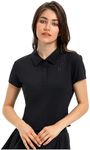 Zingther Women's Breathable and Athletic Fast Dry Tennis Crop Tops, Cropped Sport Polo Shirts for Girls Black